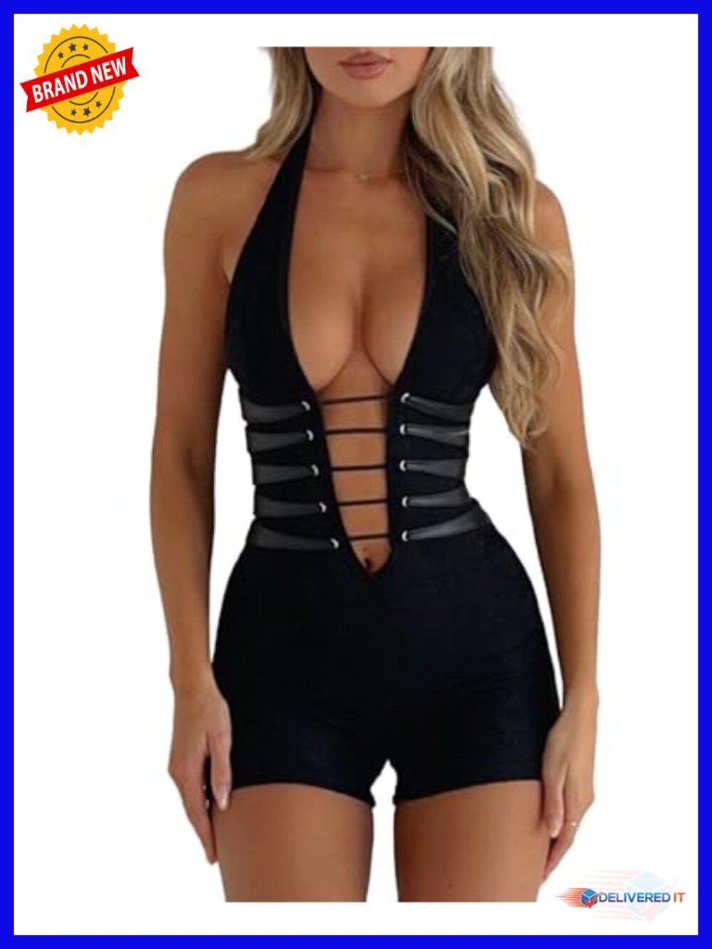 Sleeveless Halter Backless Lace Bodysuit Shorts Romper Jumpsuit Party Club